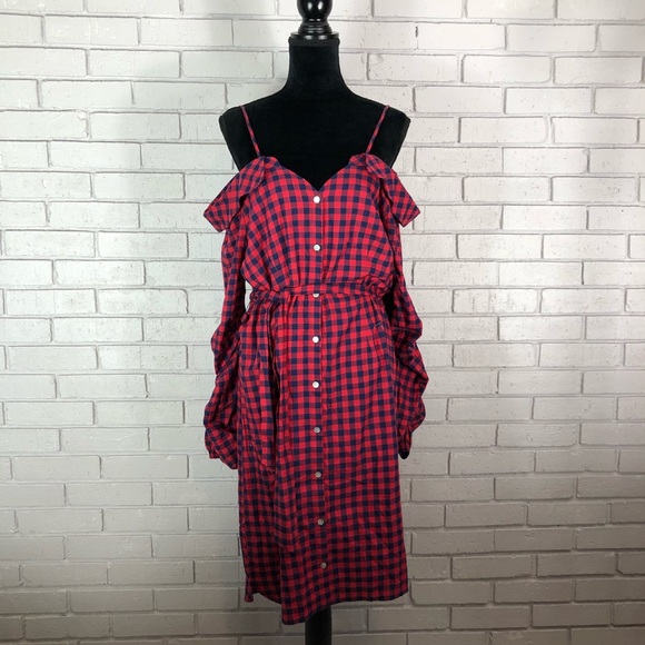 Anthropologie Dresses & Skirts - Anthropologie Flannel Open-Shoulder Shirtdress